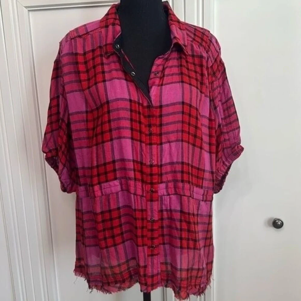 Free‎ People Shirt Red and Pink Plaid